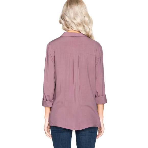 Lace Up Shirt With Pockets, Dusty Mauve - Picture 4 of 5
